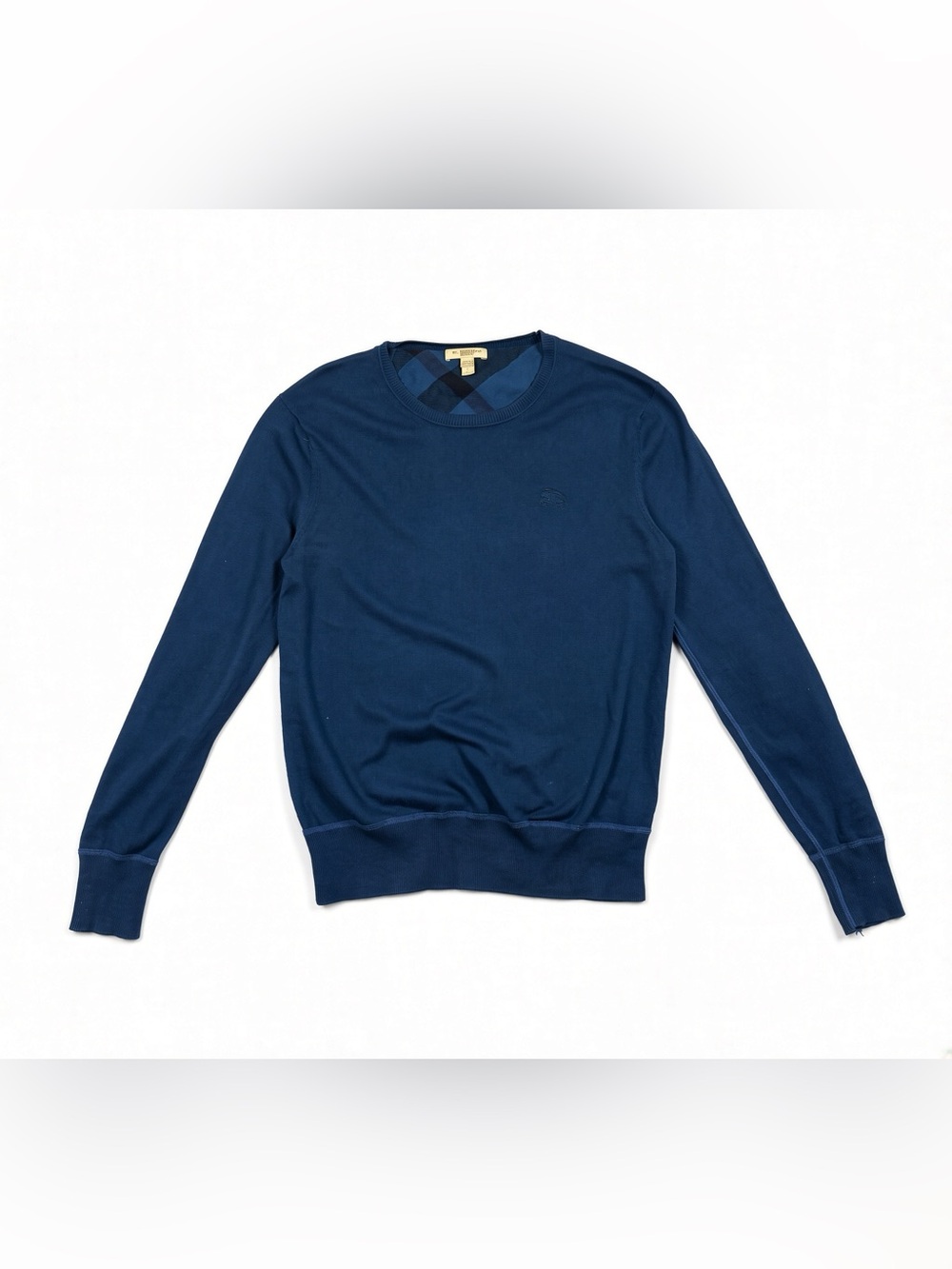 Burberry Brit Blue Cotton Crewneck Sweater Men’s S Elbow Patches